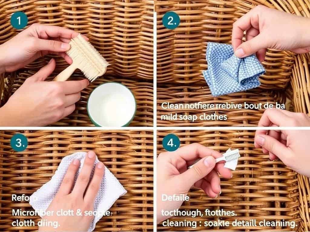 Cleaning natural wicker furniture with appropriate tools and techniques