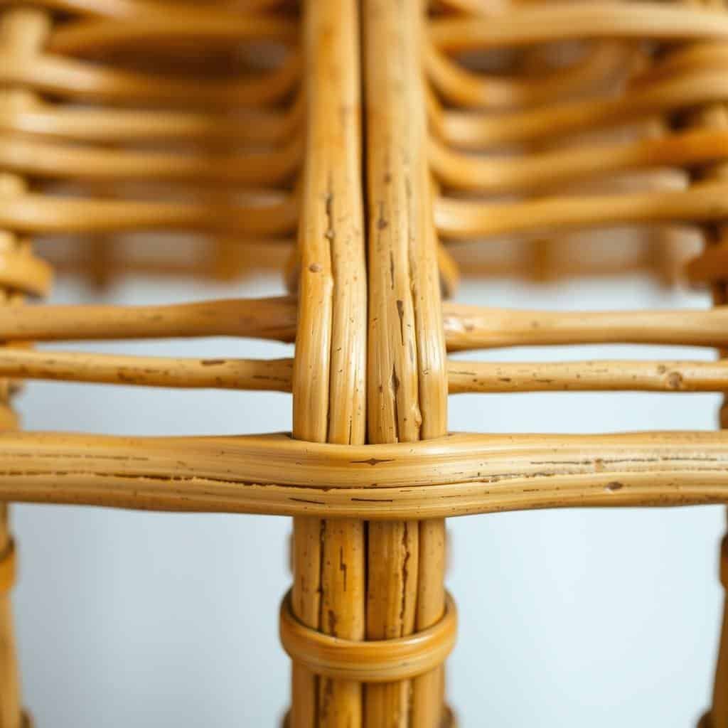 Close-up of natural rattan wicker weave showing texture and color