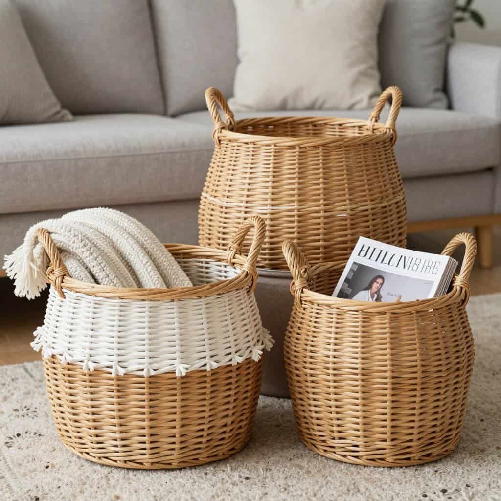 Decorative wicker baskets with fine weaving patterns