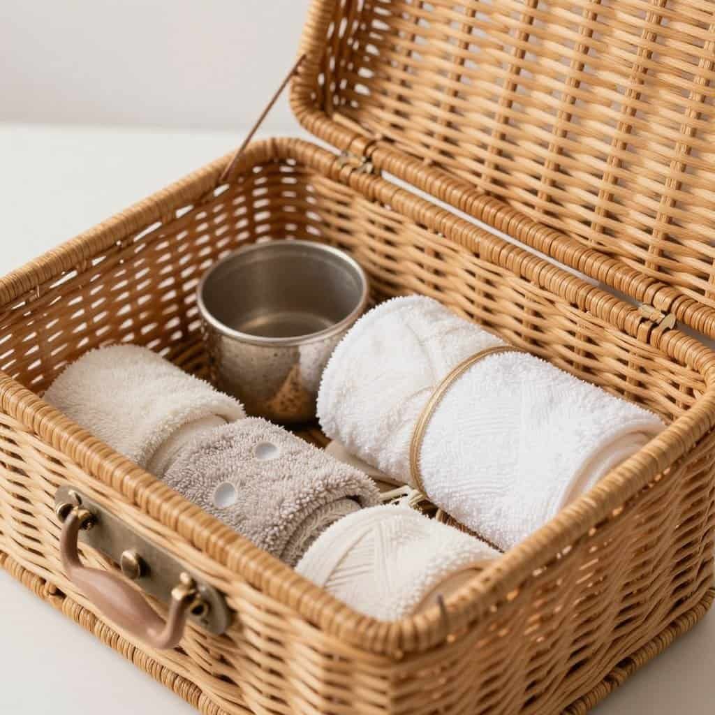 Open wicker basket with visible contents