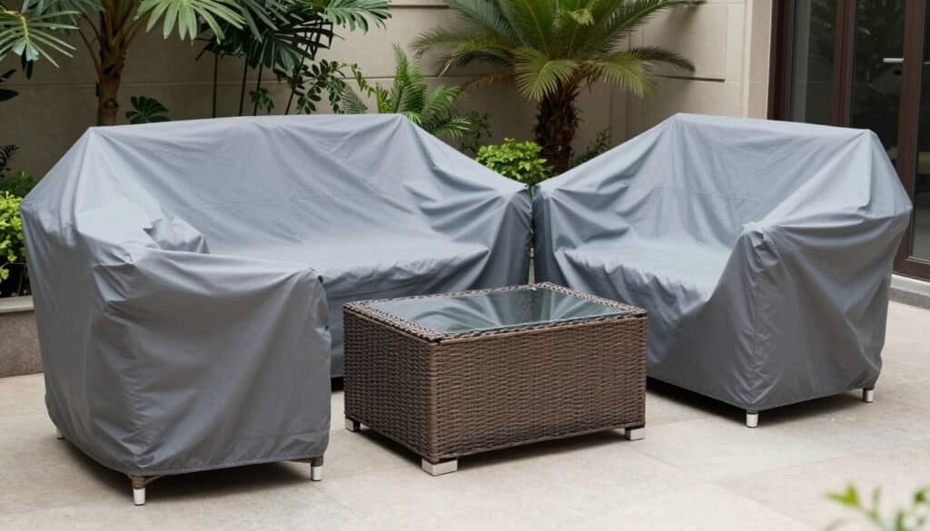 Outdoor wicker furniture with protective covers Outdoor wicker furniture with protective covers