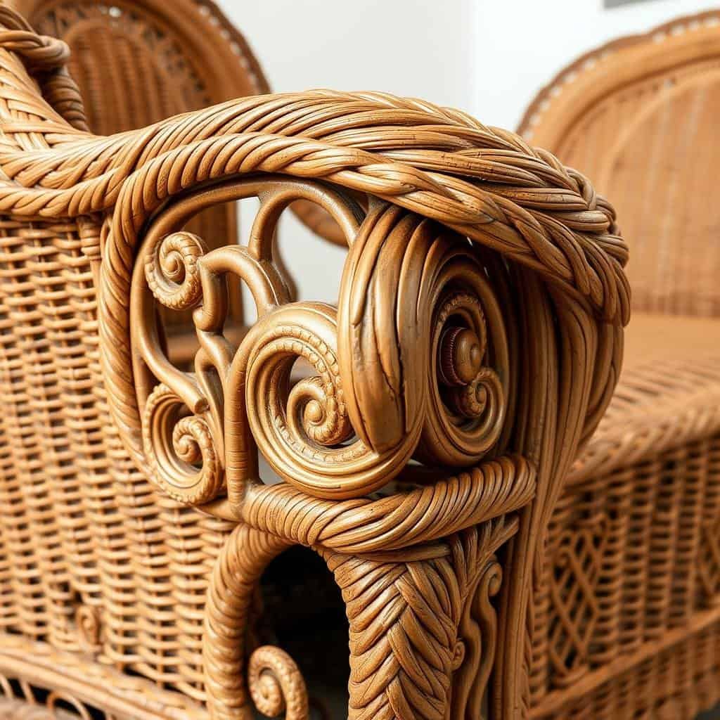 Traditional wicker furniture with ornate details and classic design elements
