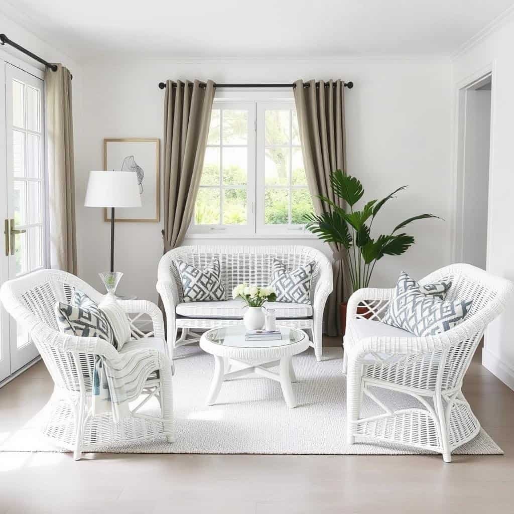 White painted wicker furniture in a modern setting