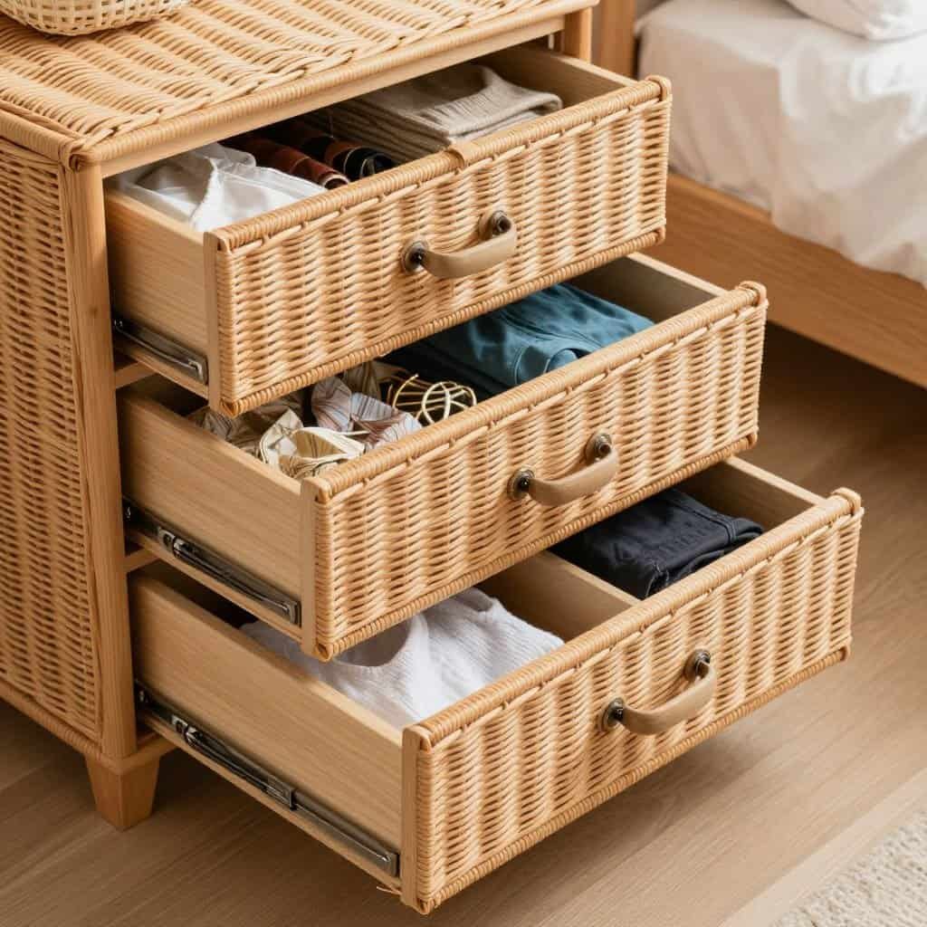 Wicker drawer unit with multiple drawers