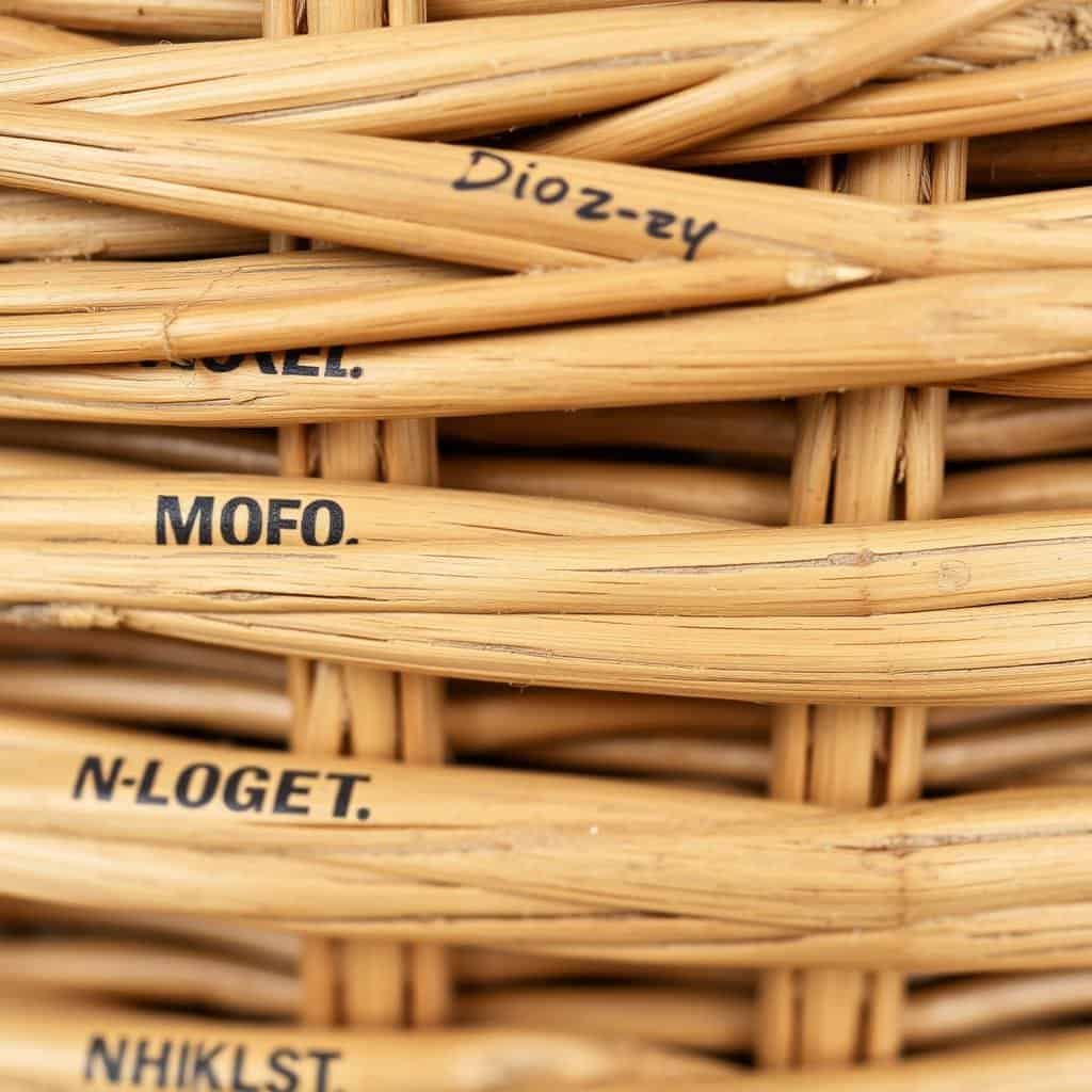 Willow wicker basket showing the distinctive texture and natural color variations of willow branches