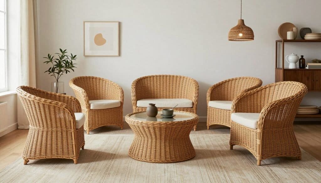 Beautiful room showcasing the timeless appeal of indoor wicker furniture in a contemporary setting