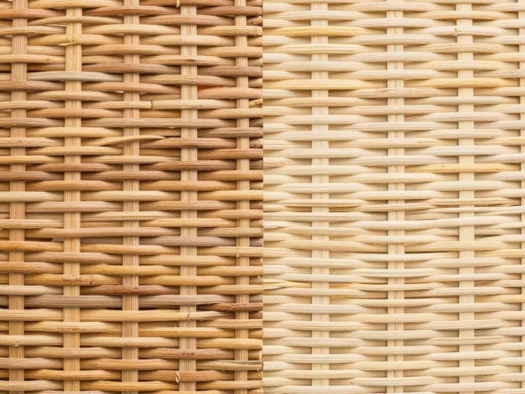 Close-up comparison of natural rattan and cane wicker materials