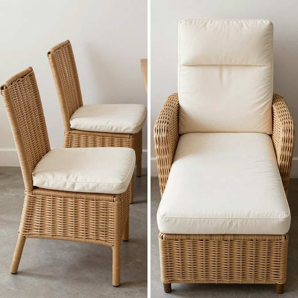 Comparison of wicker furniture with different cushion thicknesses for various uses