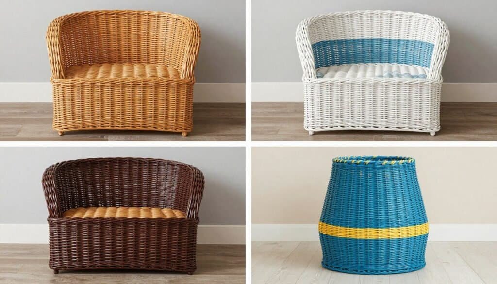 Four different color schemes with various wicker furniture finishes