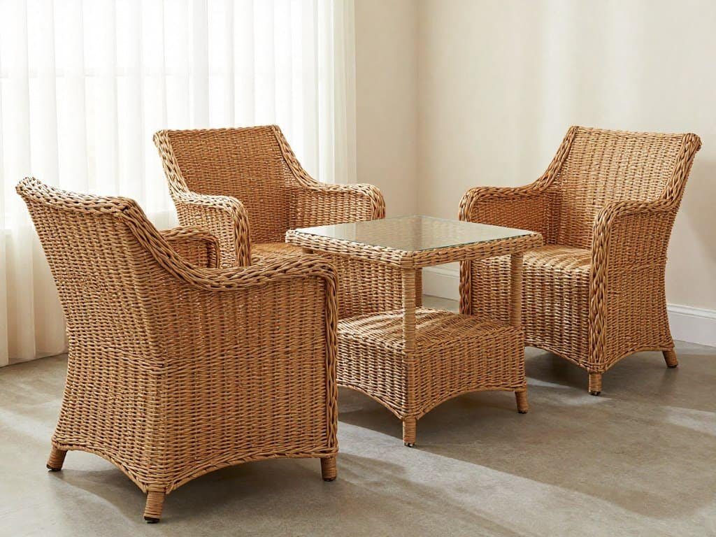 Indoor wicker furniture placed away from direct sunlight and heat sources