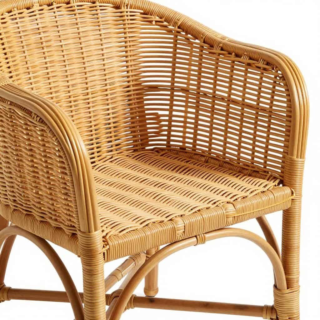 Natural rattan indoor wicker chair showing the material's texture and color