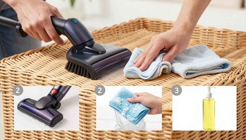 Step-by-step demonstration of proper cleaning and maintenance for wicker furniture