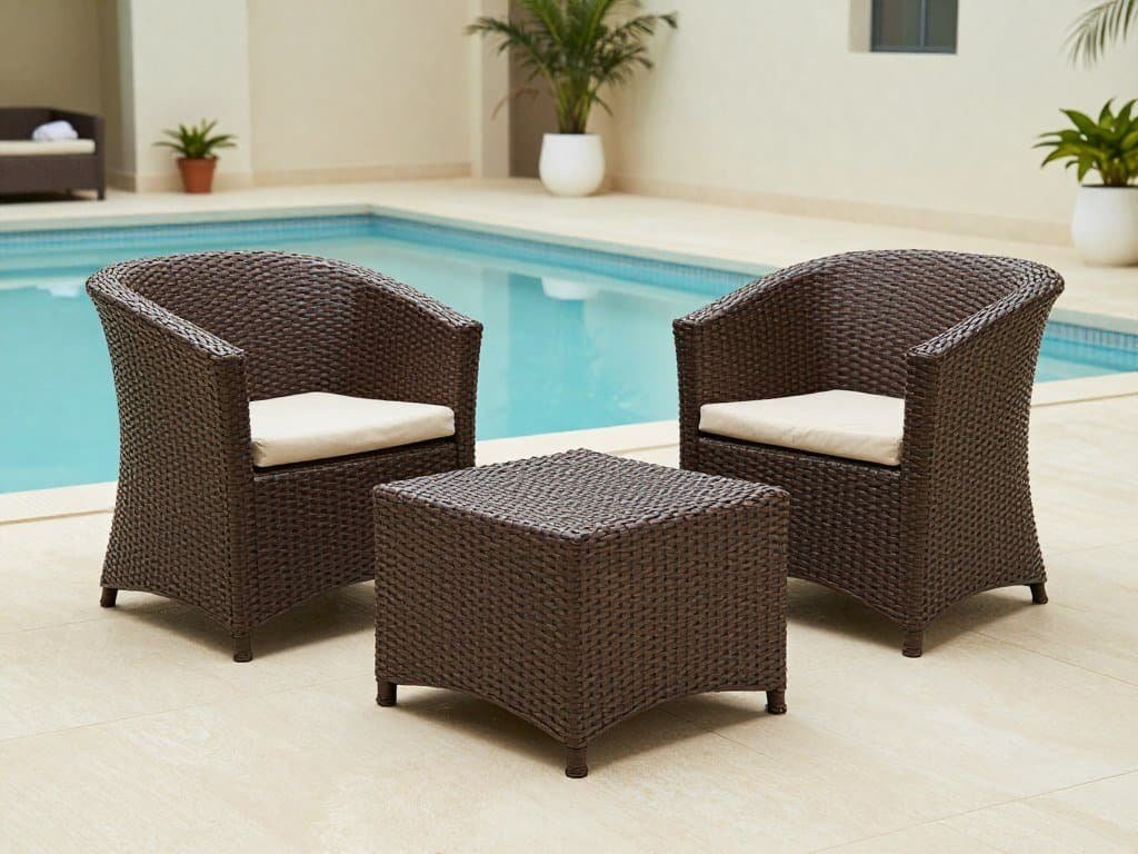 Synthetic wicker furniture appropriately used in a moisture-prone indoor area