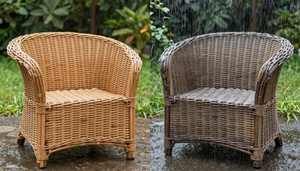Wicker furniture exposed to environmental factors affecting durability